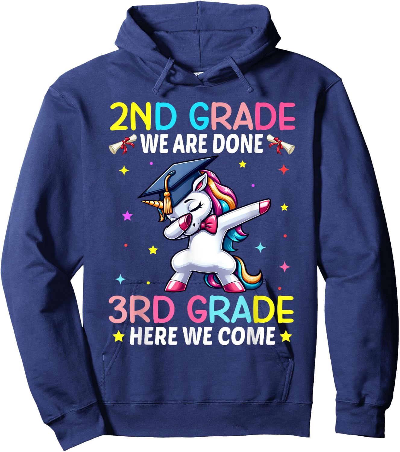 Girls 2nd Grade Graduation Unicorn Outfit Hello 3rd Grade Hoodie - Hoodie | Navy