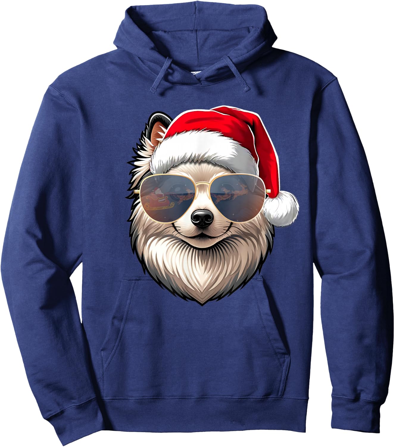 Ugly Sweater X-mas Santa American Eskimo Dog Christmas Hoodie - Hoodie | Navy