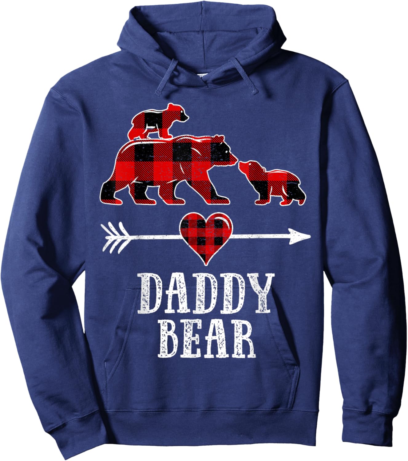 Daddy Bear 2 Cubs Shirt, Christmas Daddy Bear Plaid Pajama Hoodie - Hoodie | Navy