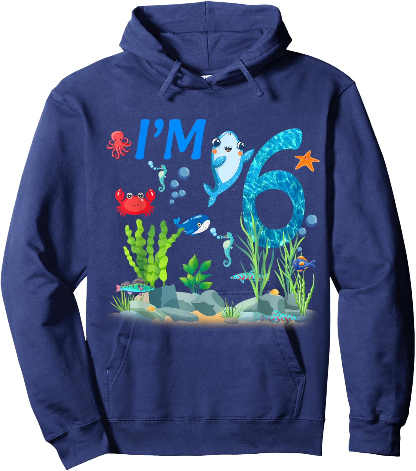 6 Year Old Ocean themed birthday Under the sea 6th birthday Hoodie - Hoodie | Navy
