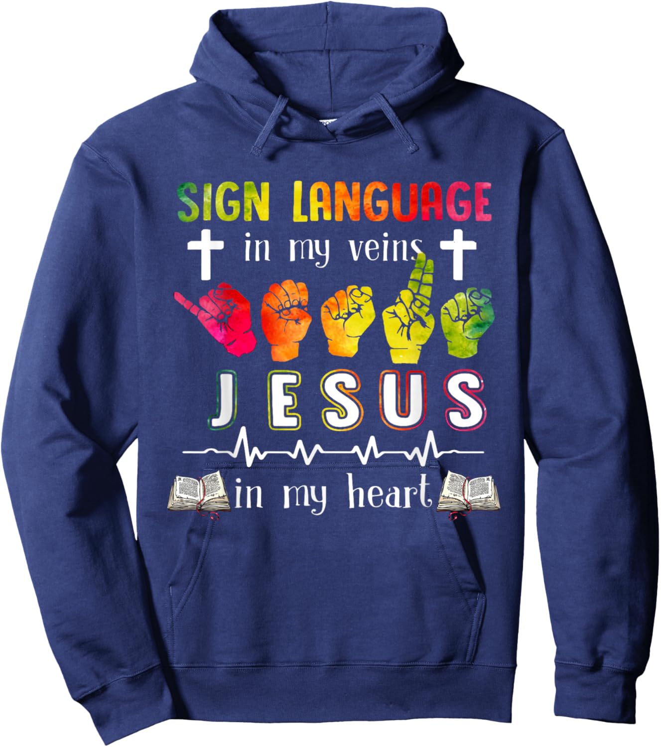 Sign Language ASL Jesus Heart Gift Apparel Hoodie - Hoodie | Navy
