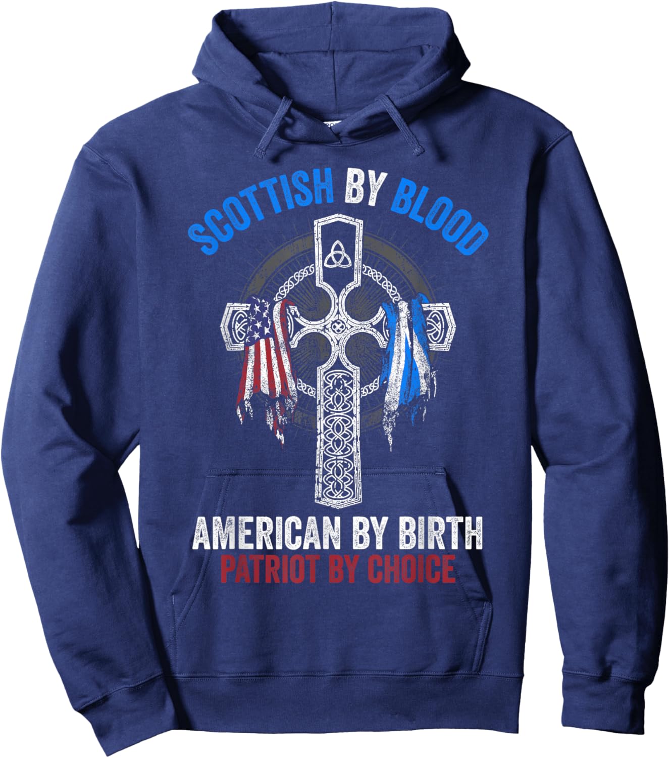 Scottish By Blood American By Birth Cross Flag Hoodie - Hoodie | Navy