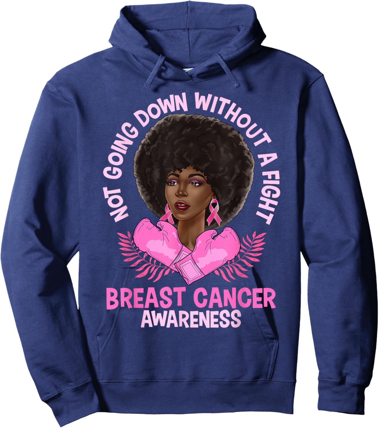 Breast Cancer Awareness Pink African American Afro Women Hoodie - Hoodie | Navy
