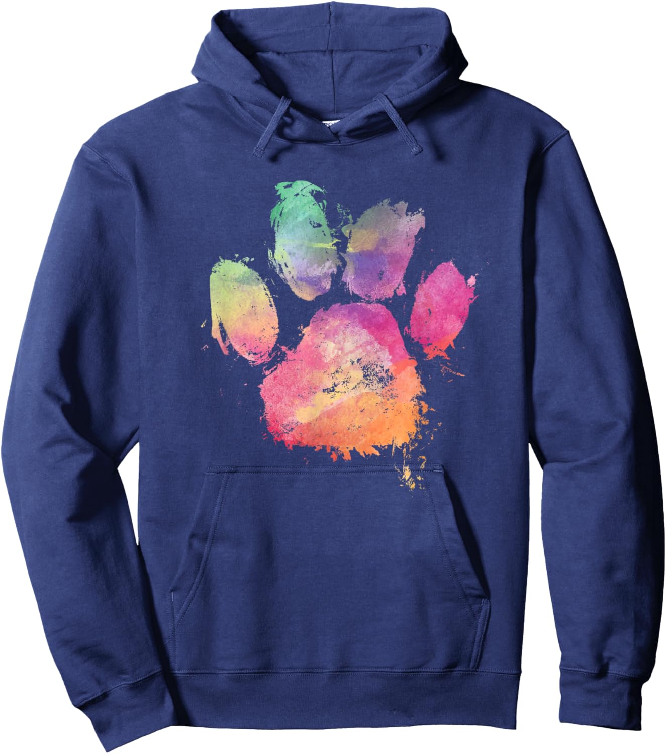 Cat Dog Paw Print Watercolor Rainbow Abstract Animal Lover Hoodie - Hoodie | Navy