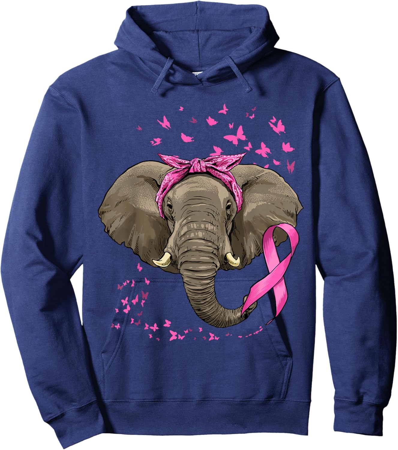 Elephant Breast Cancer Awareness Pink Ribbon Cancer Survivor Hoodie - Hoodie | Navy