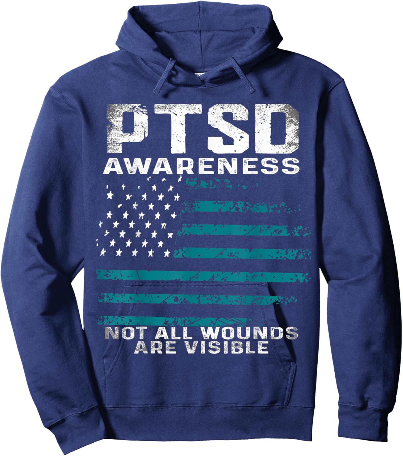 USA Flag Not All Wounds Are Visible PTSD Awareness Vintage Hoodie - Hoodie | Navy