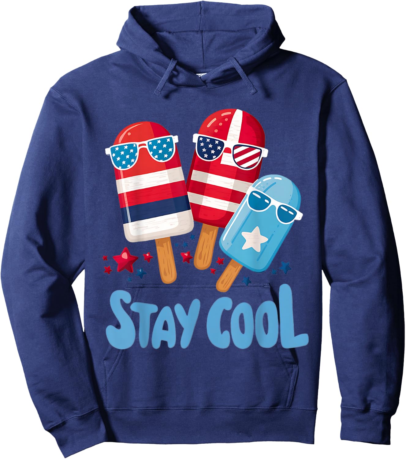 Stay Cool 4th July Popsicle Boys Men USA Flag American Hoodie - Hoodie | Navy