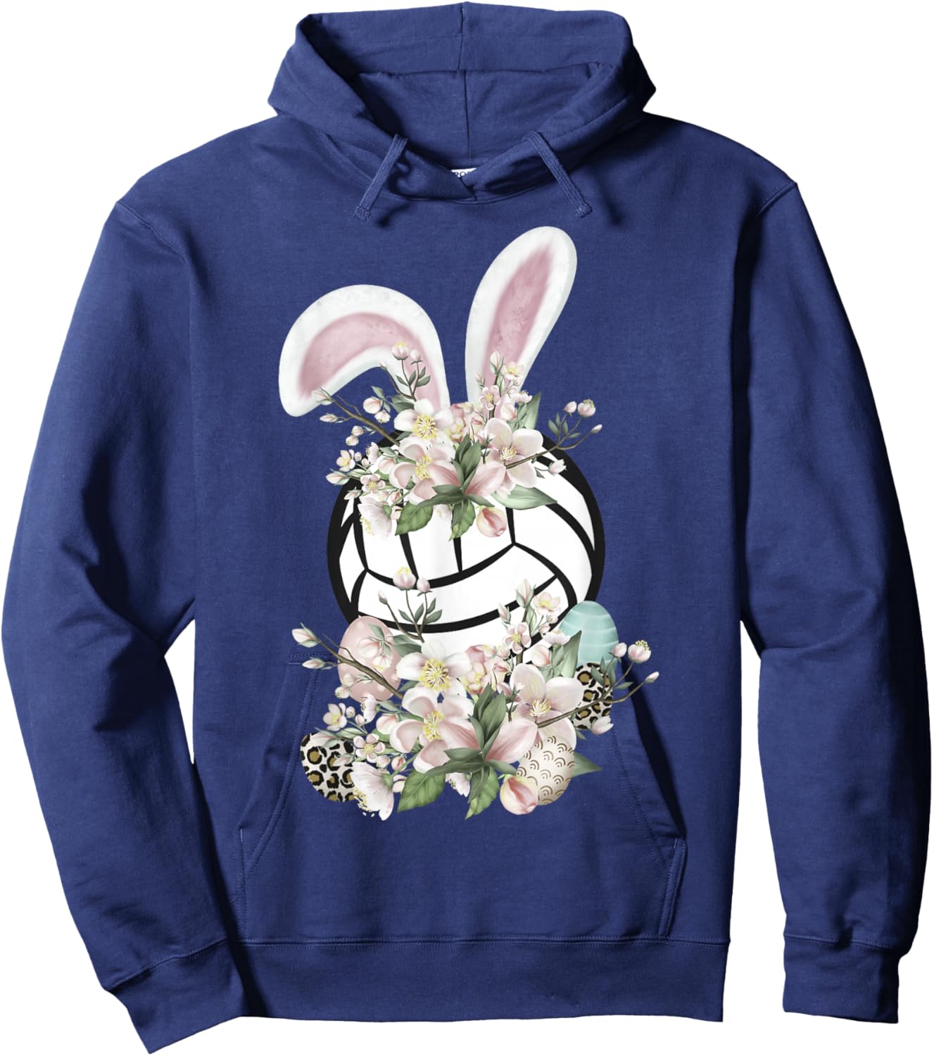 Funny Easter Volleyball Bunny Ears Spring Flowers Easter Egg Hoodie - Hoodie | Navy
