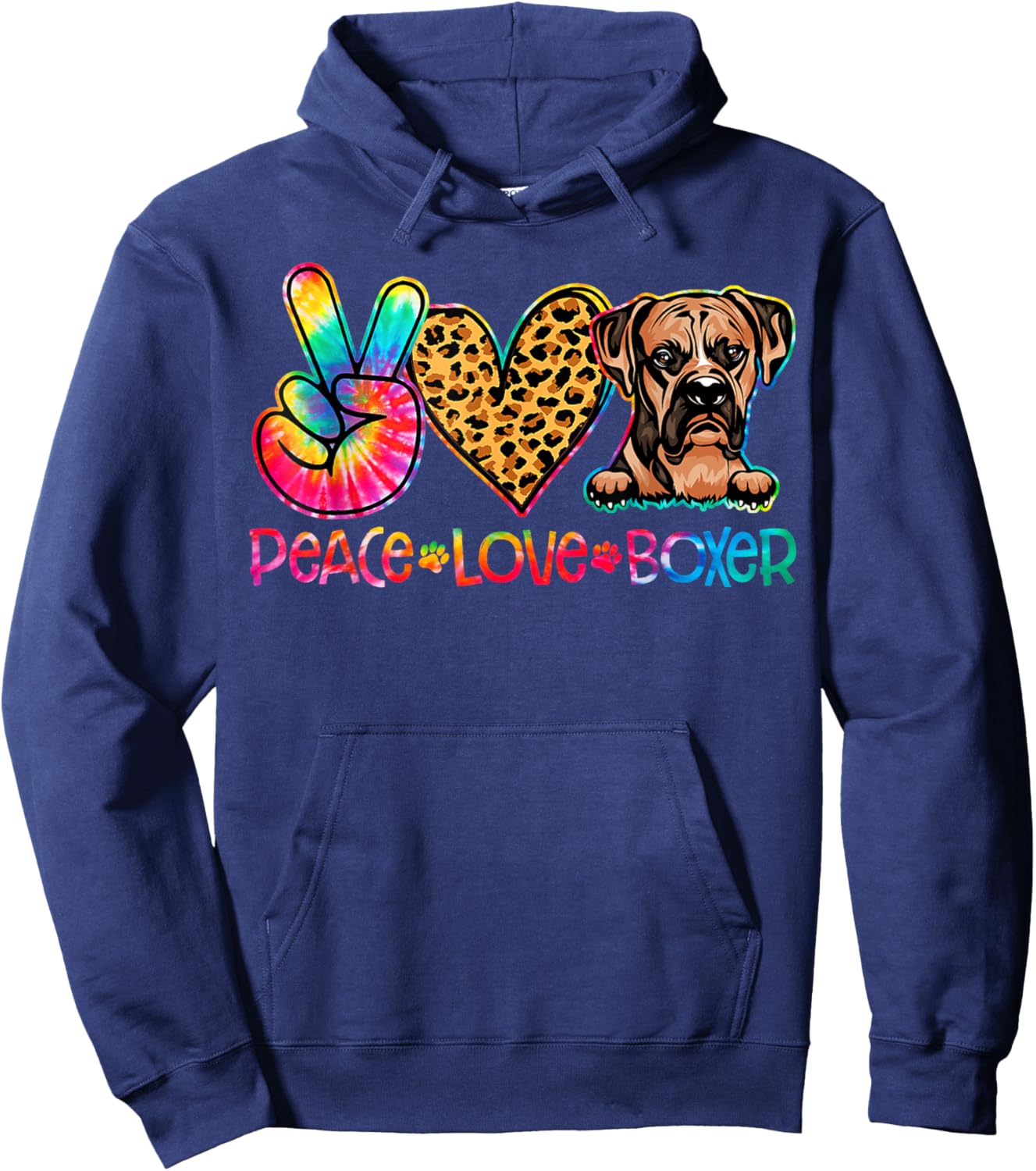 Peace Love Boxer Tie Dye Dog Lover Women Girls Kids Hoodie - Hoodie | Navy