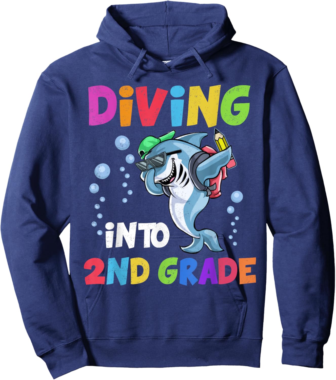 Shark Diving Into 2nd Grade Student Back To School Teacher Women Girls Kids Hoodie - Hoodie | Navy