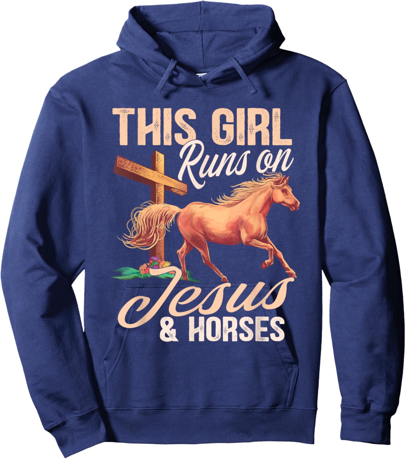 This girl runs on jesus and horses Hoodie - Hoodie | Navy