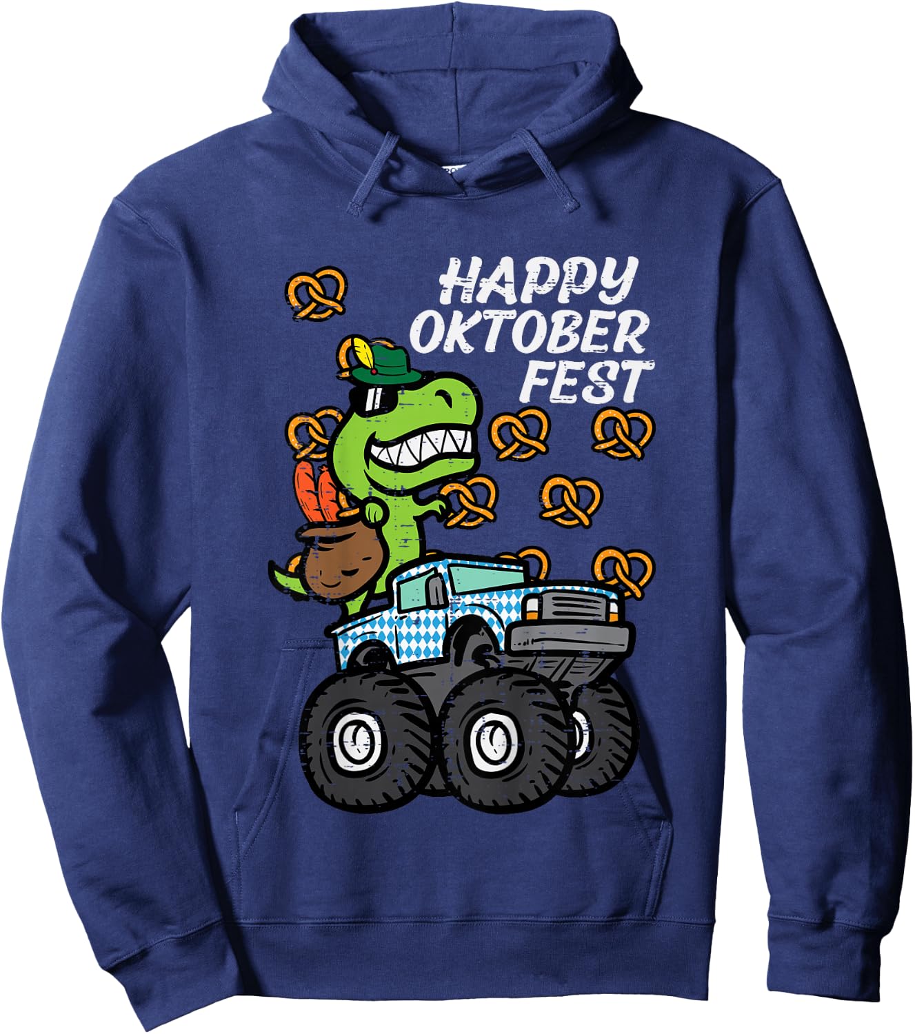 Kids Happy Oktoberfest Dino Monster Truck German Toddler Boys Kid Hoodie - Hoodie | Navy