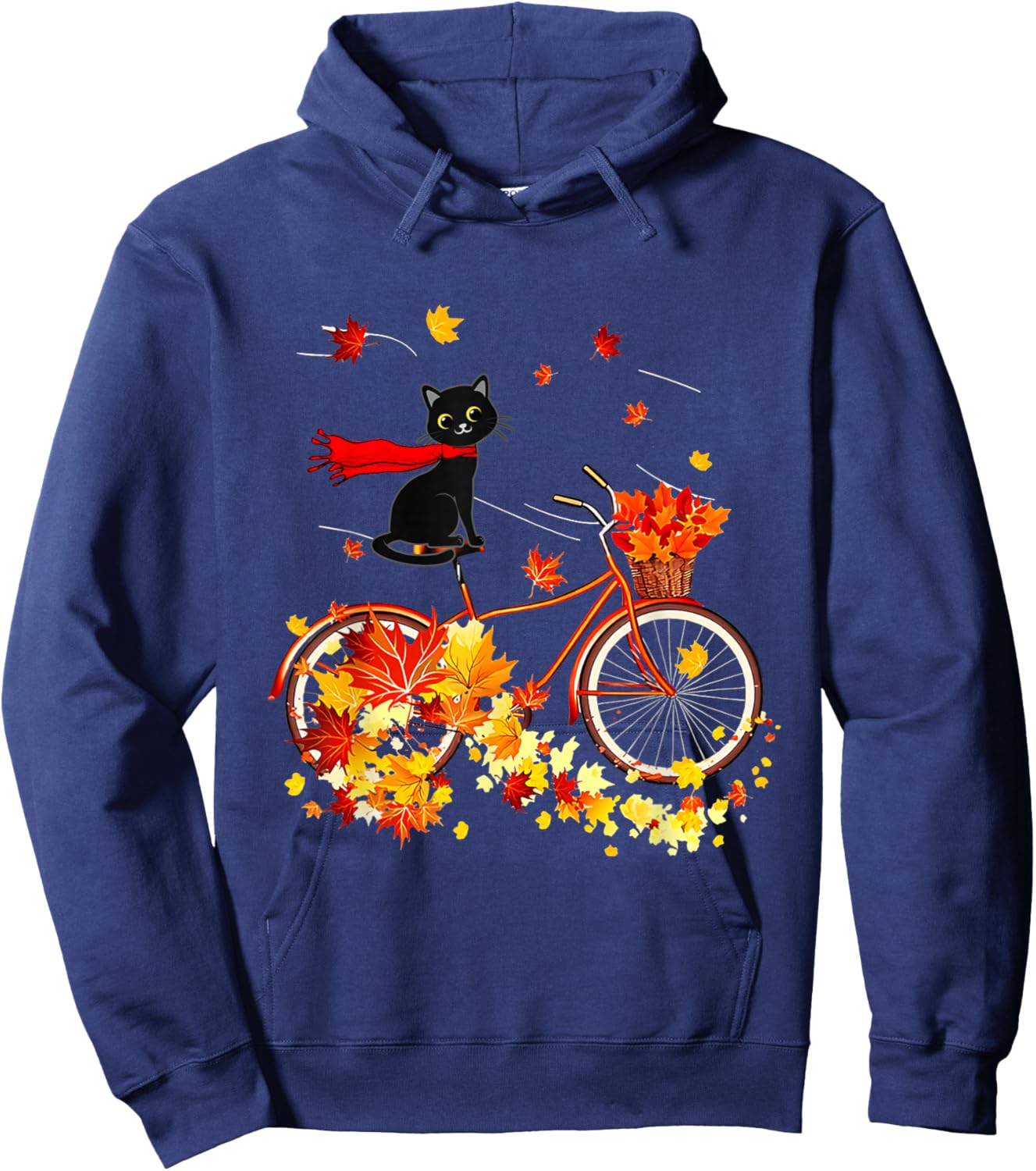 Black Cat Autumn Funny Fall Cycling Lover Hoodie - Hoodie | Navy