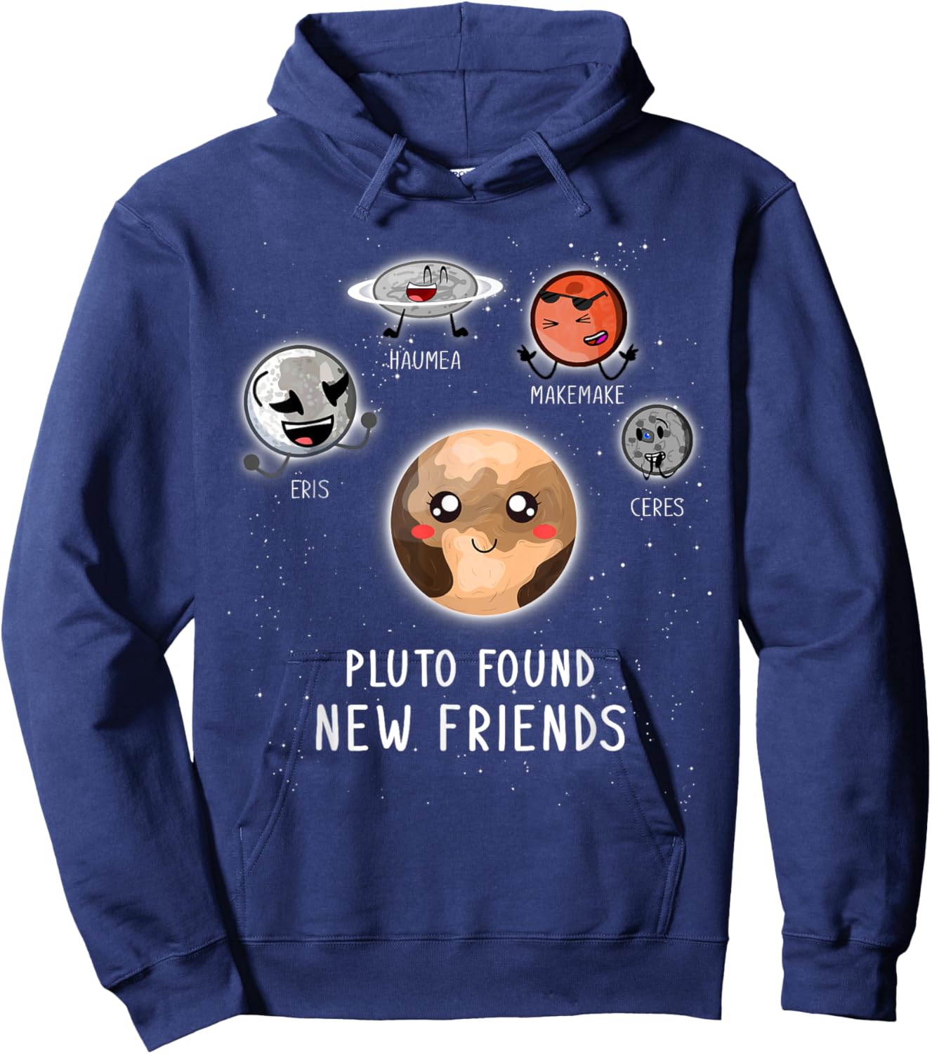 Pluto Found New Friend Planet Face Hoodie - Hoodie | Navy