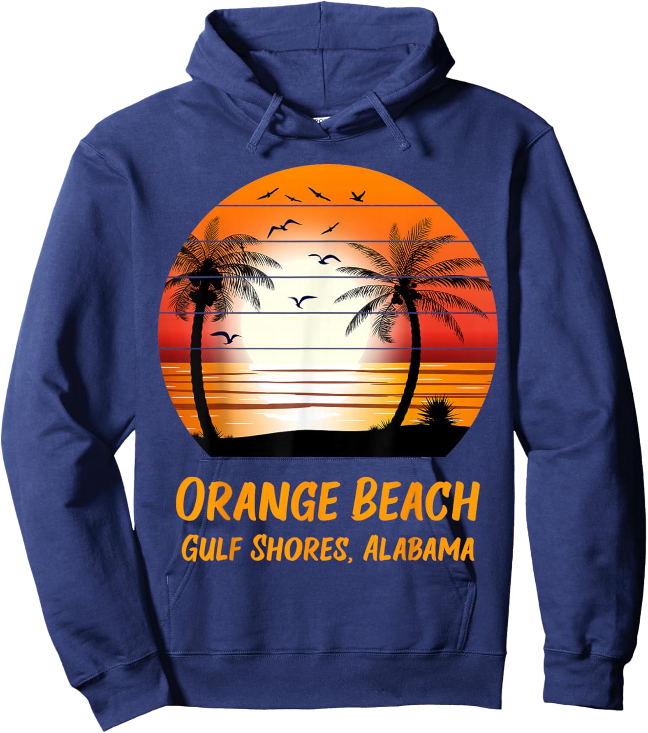 Orange Beach Gulf Shores Alabama Vintage Sunset Retro Summer Hoodie - Hoodie | Navy