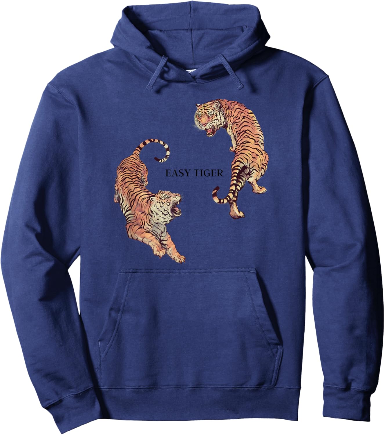 Vintage Easy Tiger Graphic, Chinese Tiger Aesthetic Hoodie - Hoodie | Navy