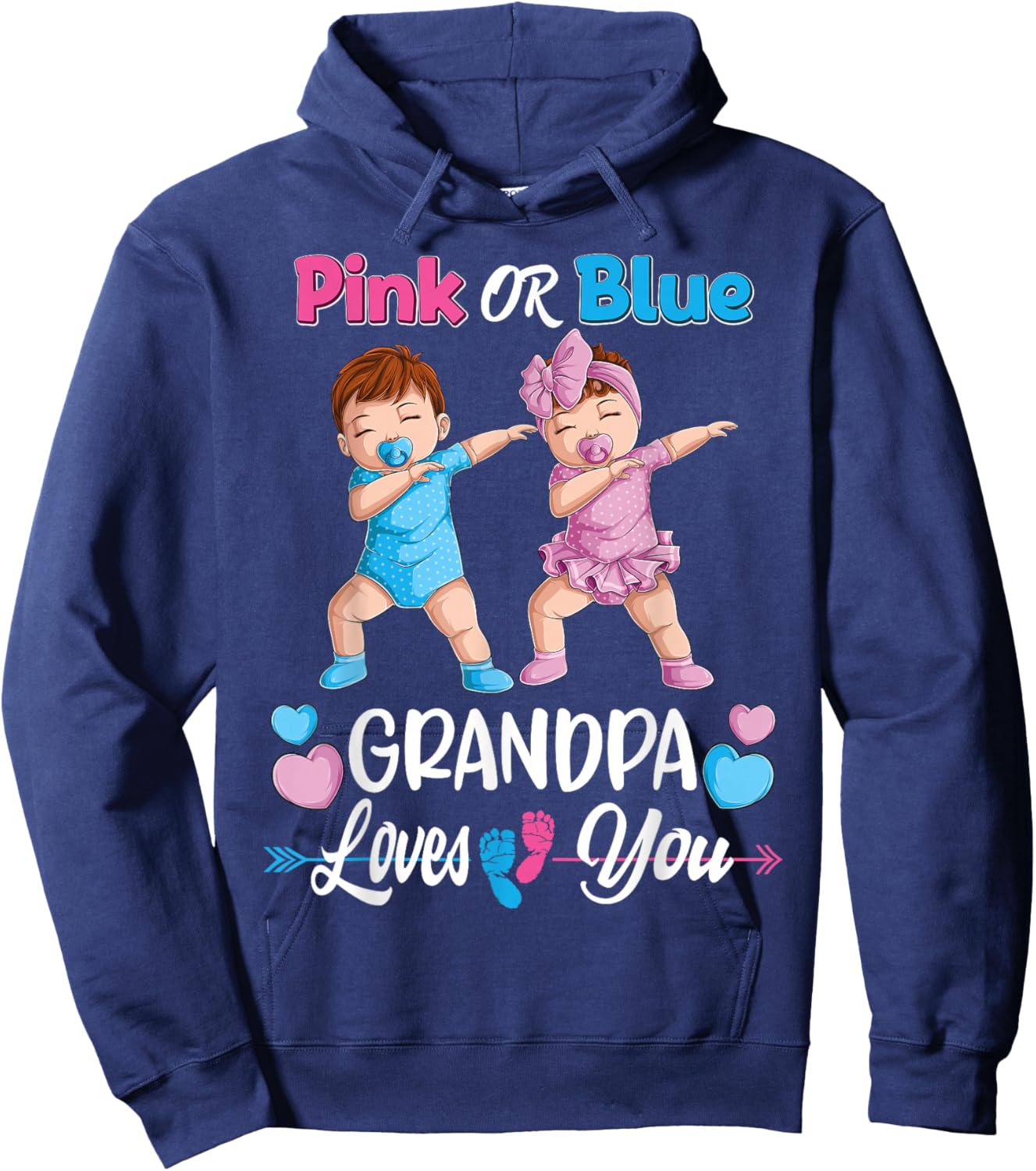 Pink Or Blue Grandpa Loves You Baby Gender Reveal Party Men Hoodie - Hoodie | Navy