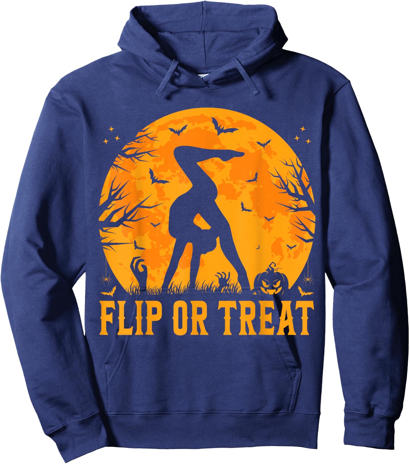 Gymnastics Halloween Flip or Treat Halloween Gymnastics Hoodie - Hoodie | Navy
