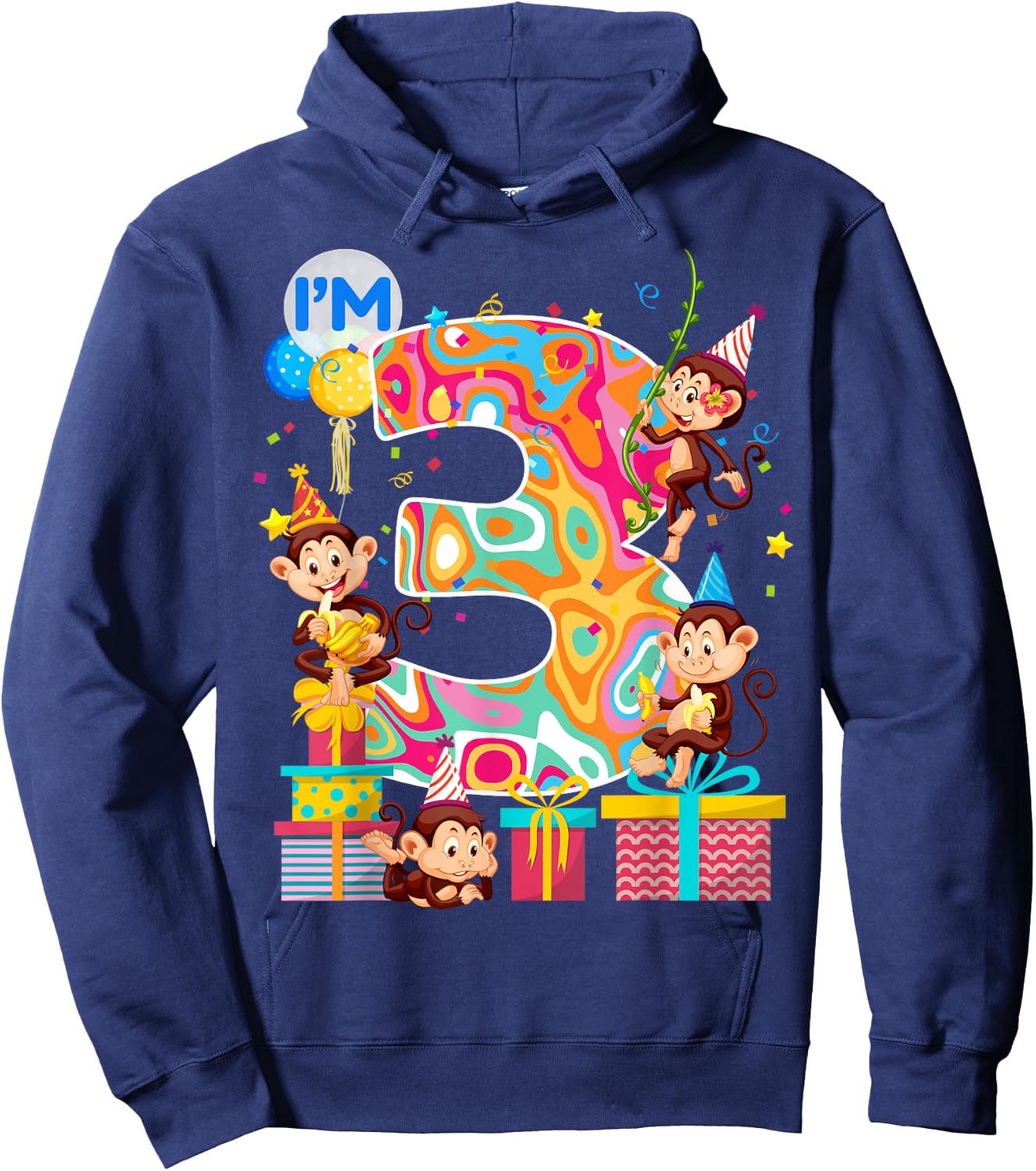 3rd B-Day Monkey Birthday Zoo Animal 3 Year Old Funny Hoodie - Hoodie | Navy