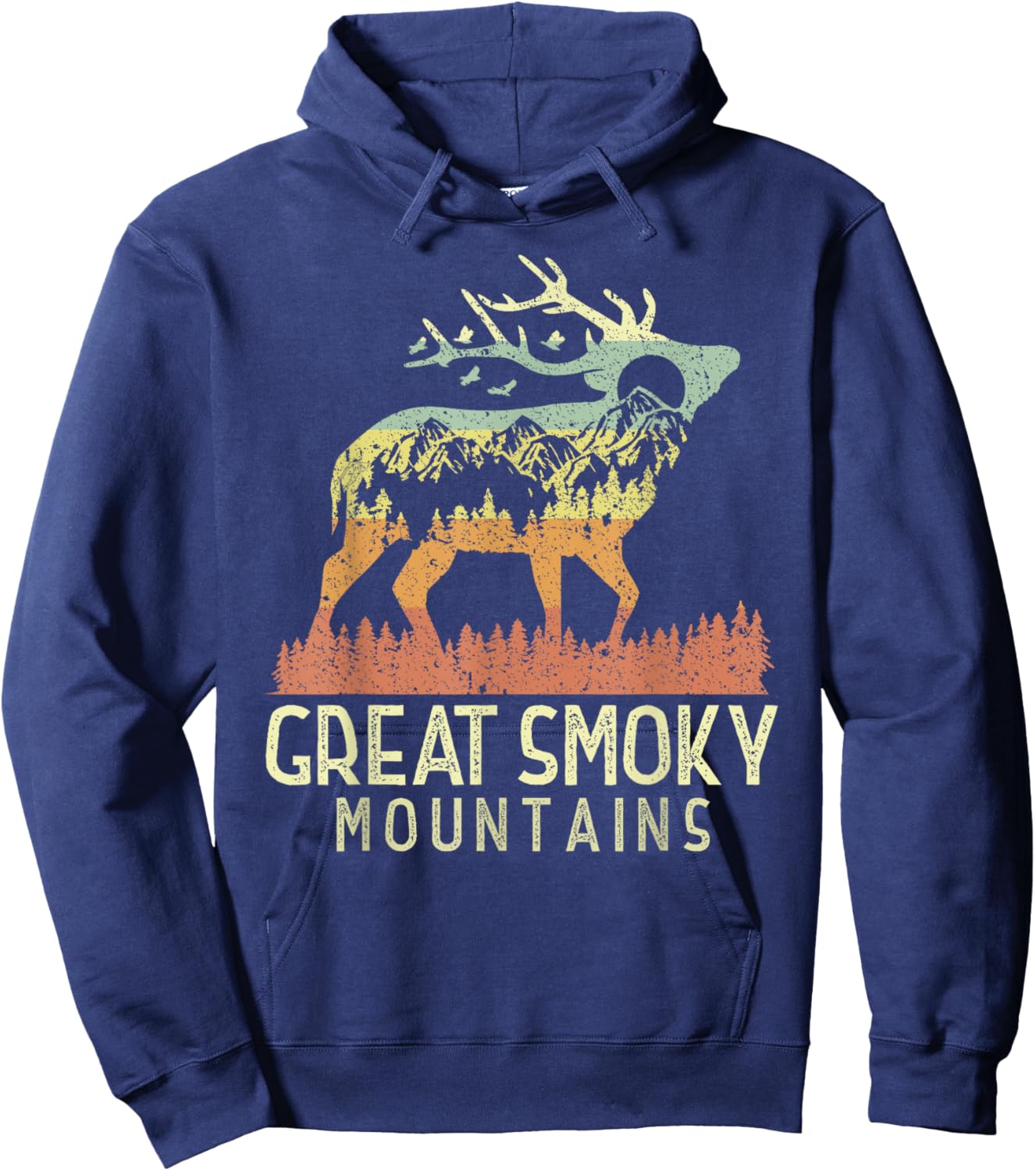 Great Smoky Mountains National Park Retro Mountain Elk Gift Hoodie - Hoodie | Navy