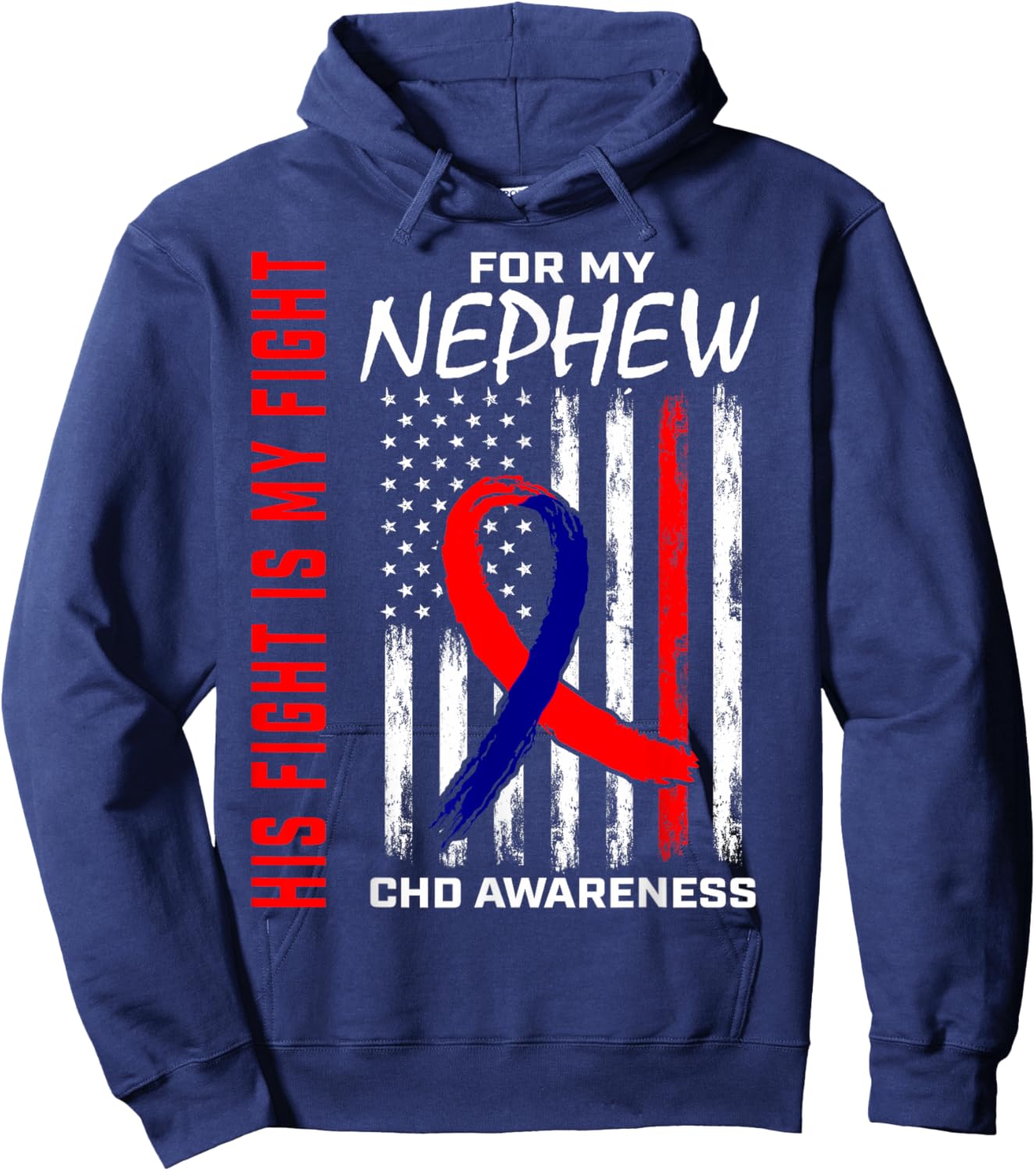 Congenital Heart Defect CHD Awareness Nephew American Flag Kids Men Hoodie - Hoodie | Navy
