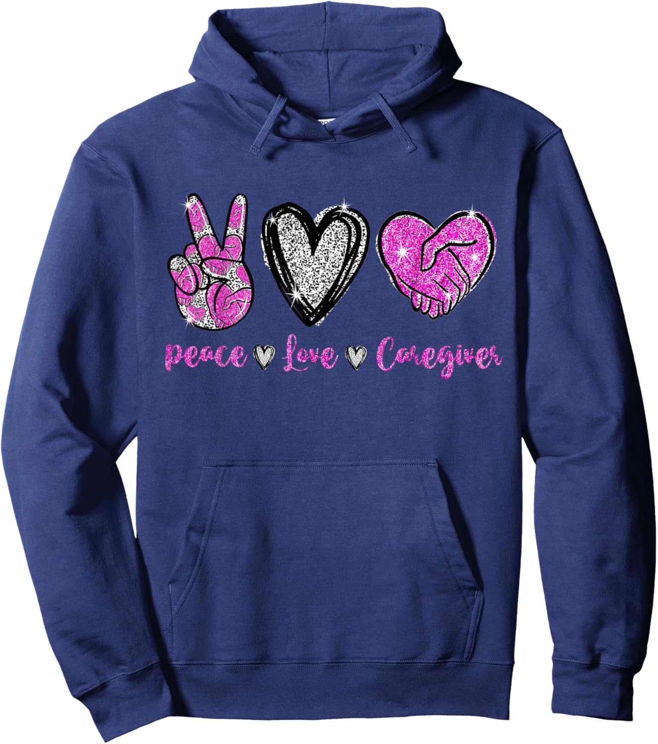 Peace Love Caregiver - Cute Caregiver Life Nurse Hoodie - Hoodie | Navy