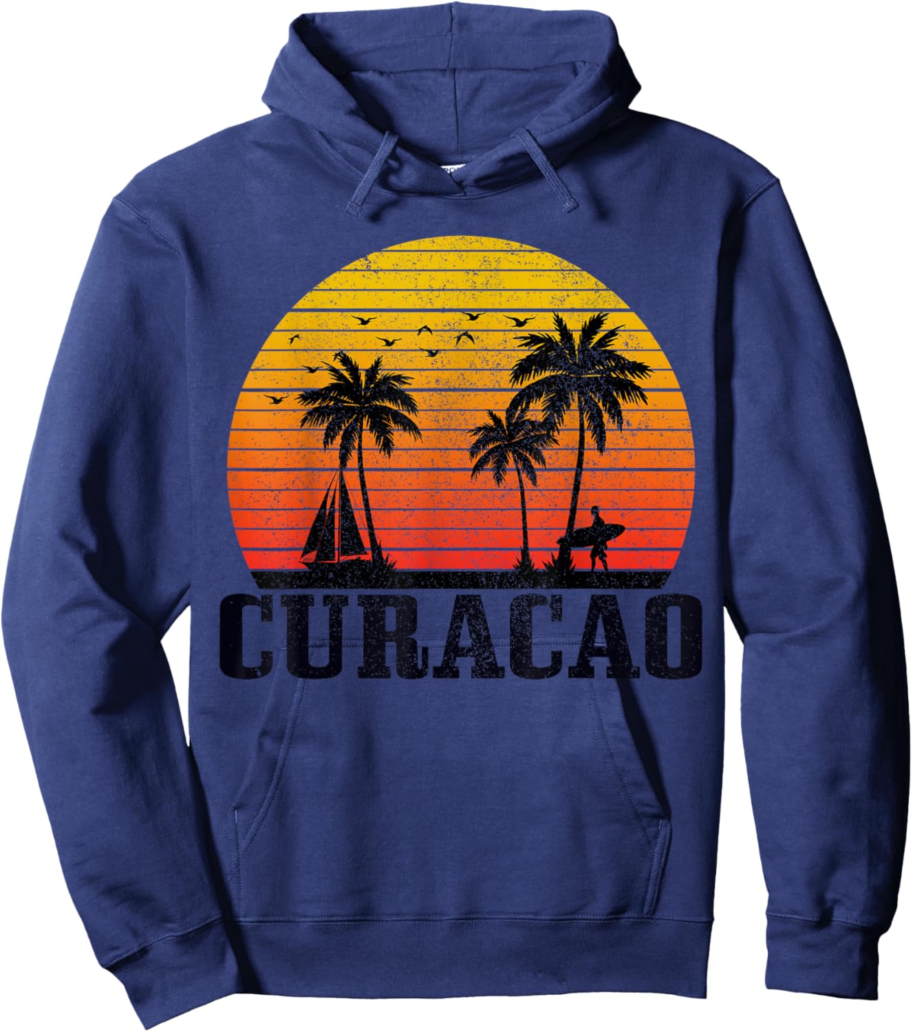 Curacao Surfer Vintage Caribbean Souvenir Women Kids Hoodie - Hoodie | Navy