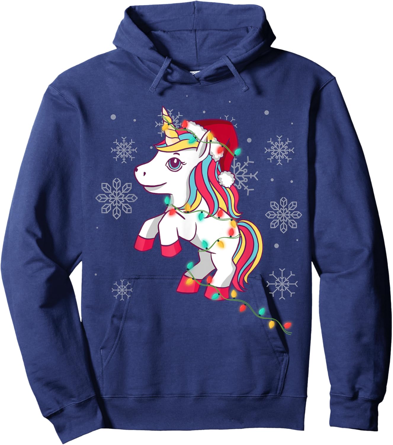 Cute Unicorn Christmas Lights for Girls and Women Christmas Hoodie - Hoodie | Navy