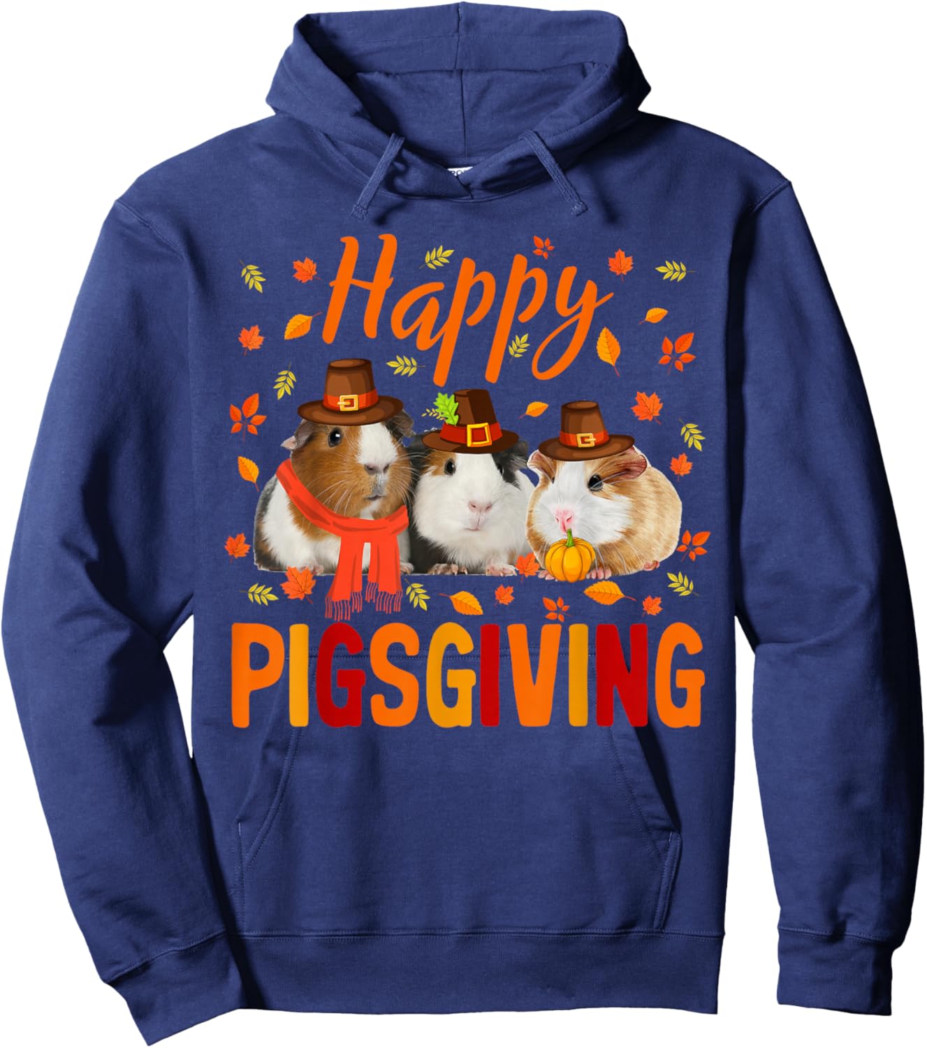 Happy Pigsgiving Cute Thanksgiving Guinea Pig Pilgrim Hat Hoodie - Hoodie | Navy