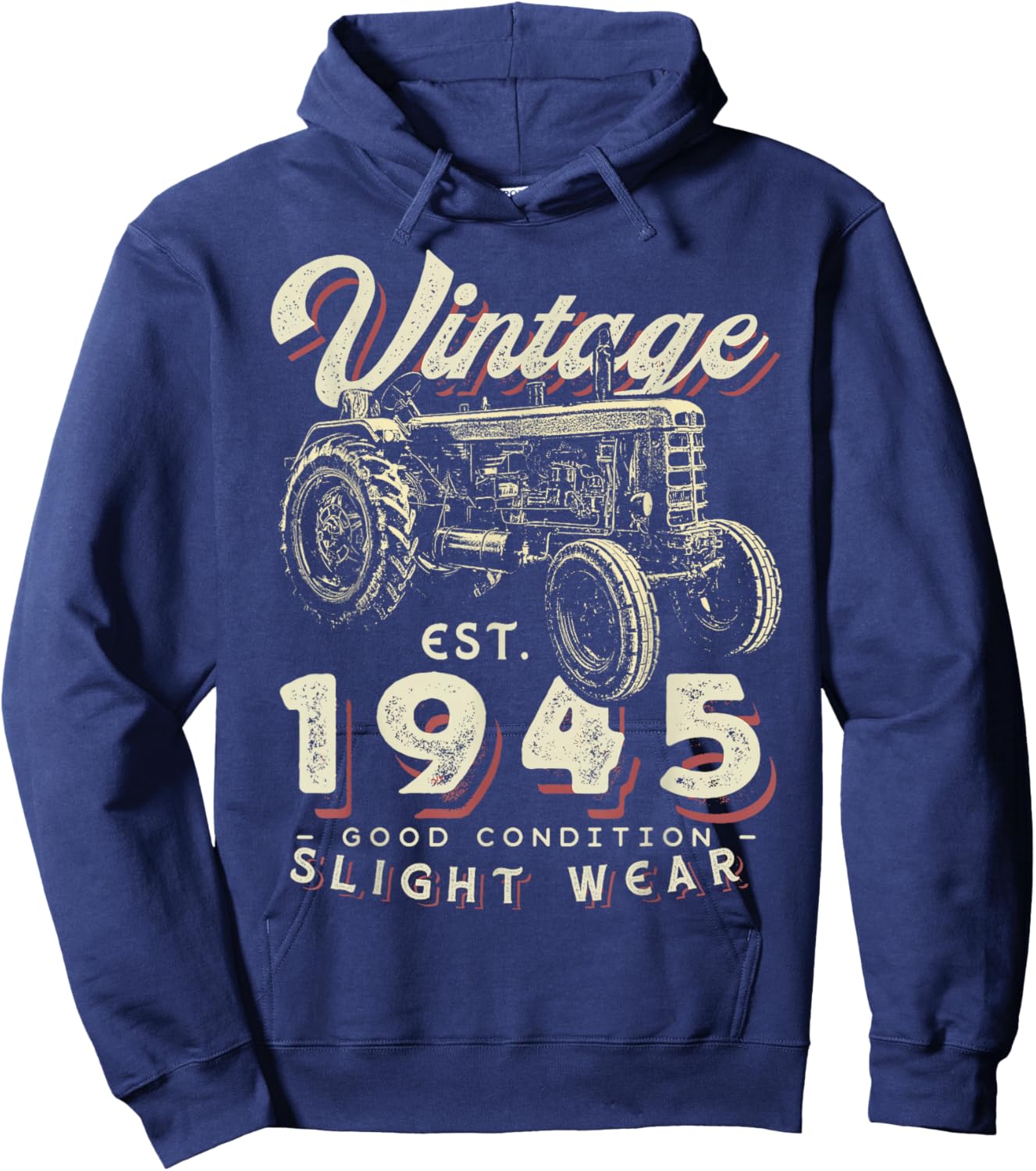 Vintage Farmer Tractor established 1945 77th Birthday Party Hoodie - Hoodie | Navy