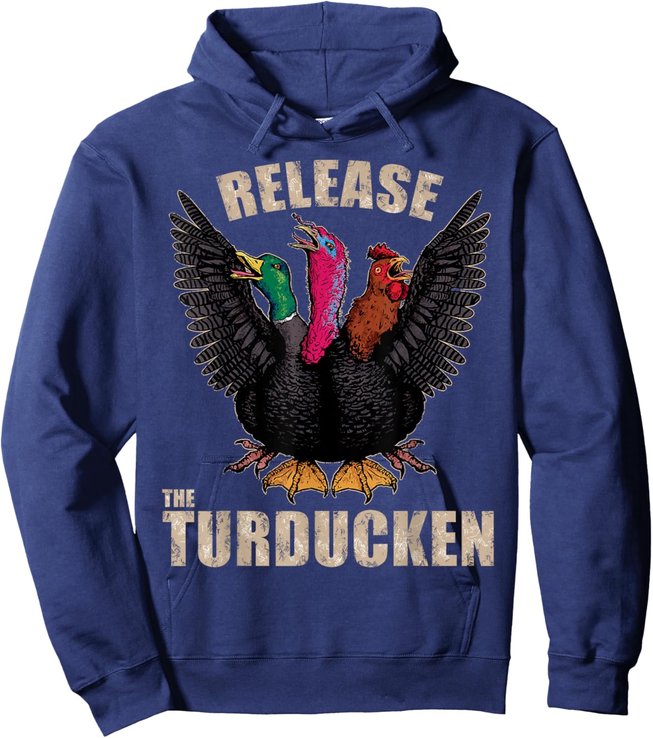 Thanksgiving Day Turkey Turducken Kaiju Monster Ugly Sweater Hoodie - Hoodie | Navy