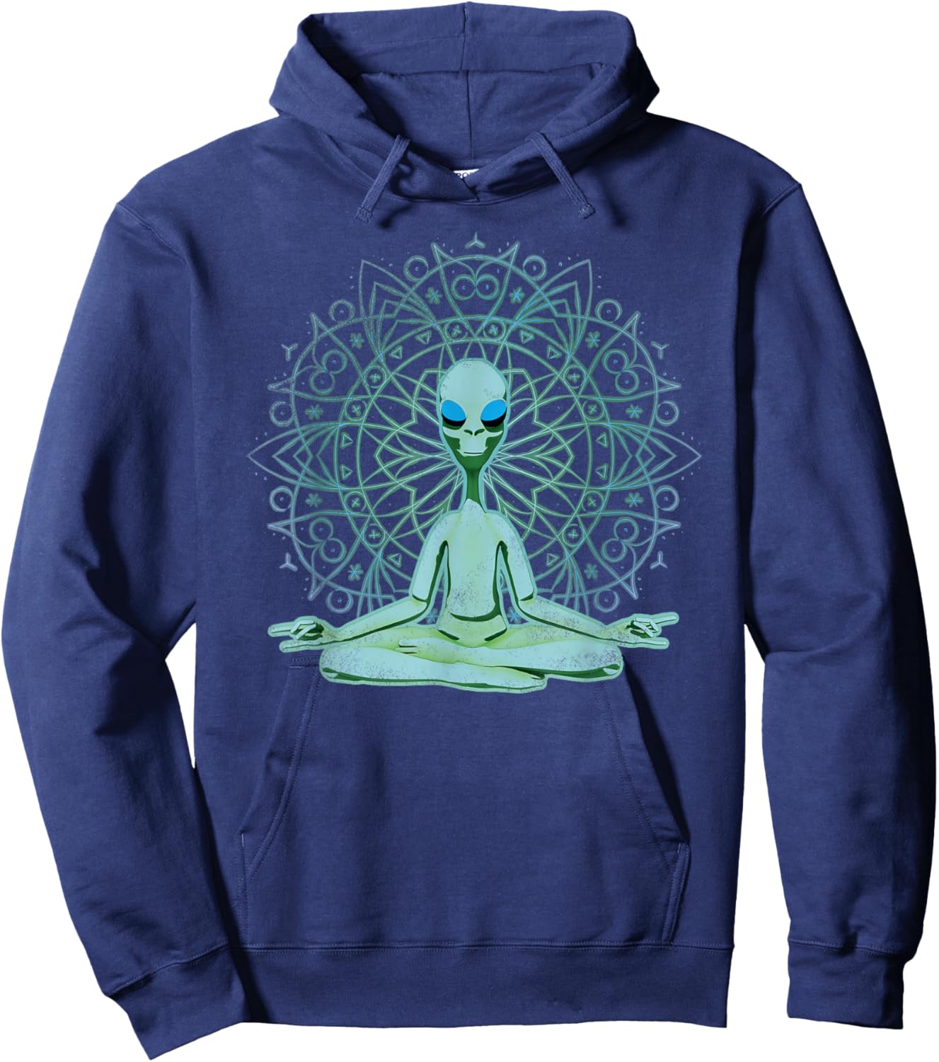 Alien Shirt UFO Mandala Meditating Green Alien Lotus Zen Hoodie - Hoodie | Navy