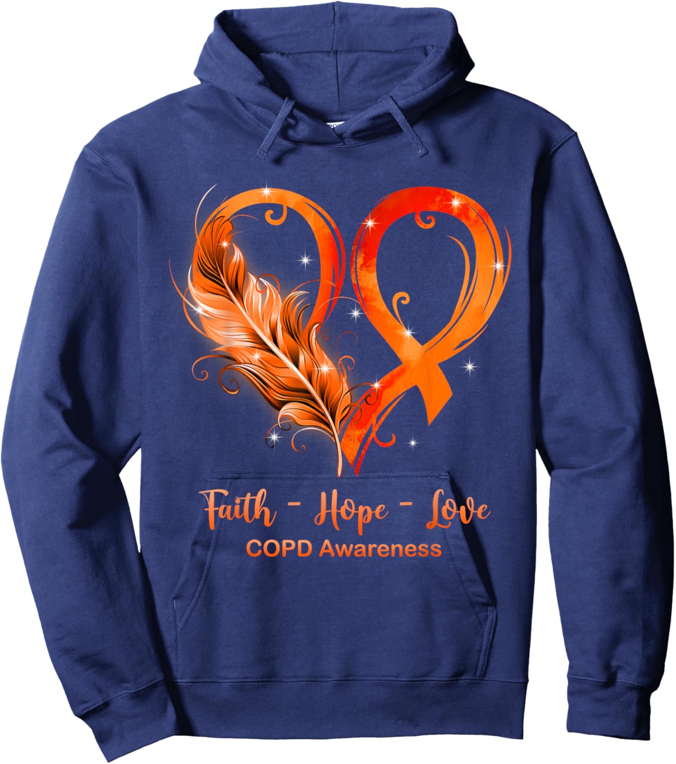 Orange Ribbon Heart Faith Hope Love COPD Awareness Hoodie - Hoodie | Navy