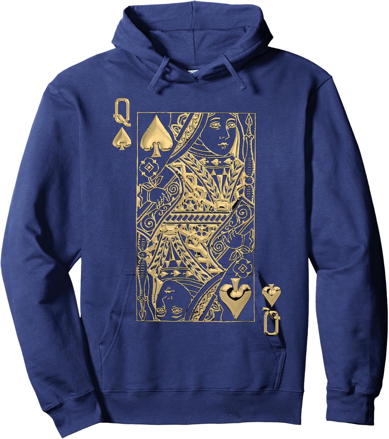 Playing Cards - Royal Flush - Queen of Spades in Gold Hoodie - Hoodie | Navy