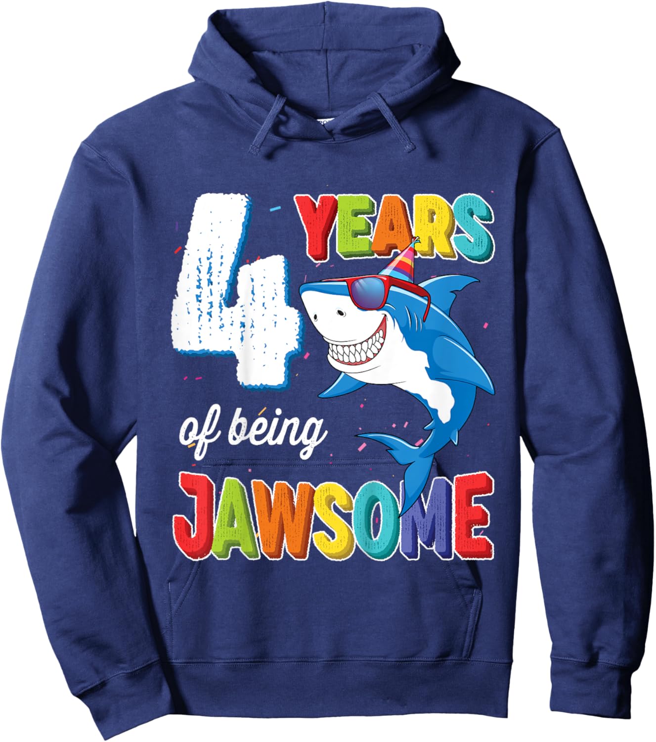 Kids 4 Year Old Shirt Boys Girls JawSome Shark 4th Birthday Hoodie - Hoodie | Navy