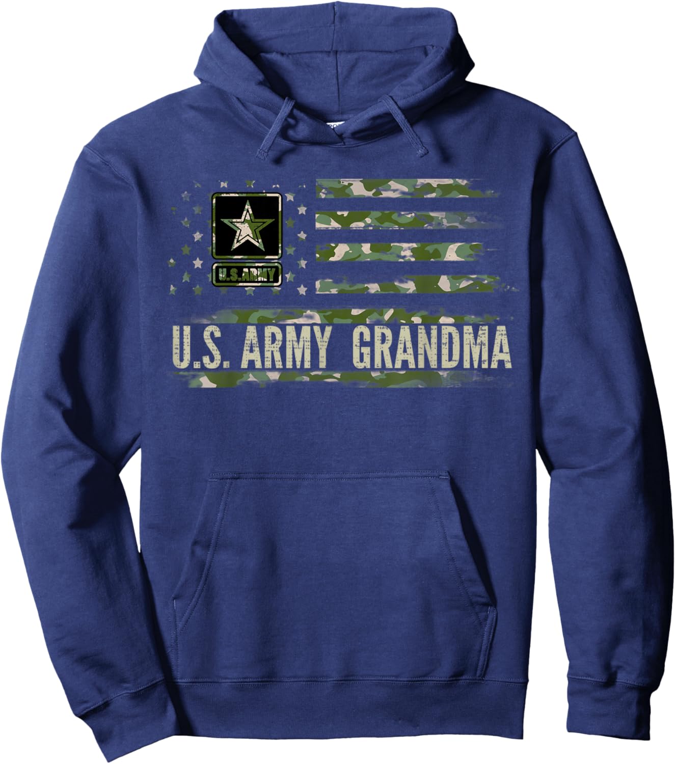 Vintage U.S Army Grandma With Camo American Flag Veteran Hoodie - Hoodie | Navy