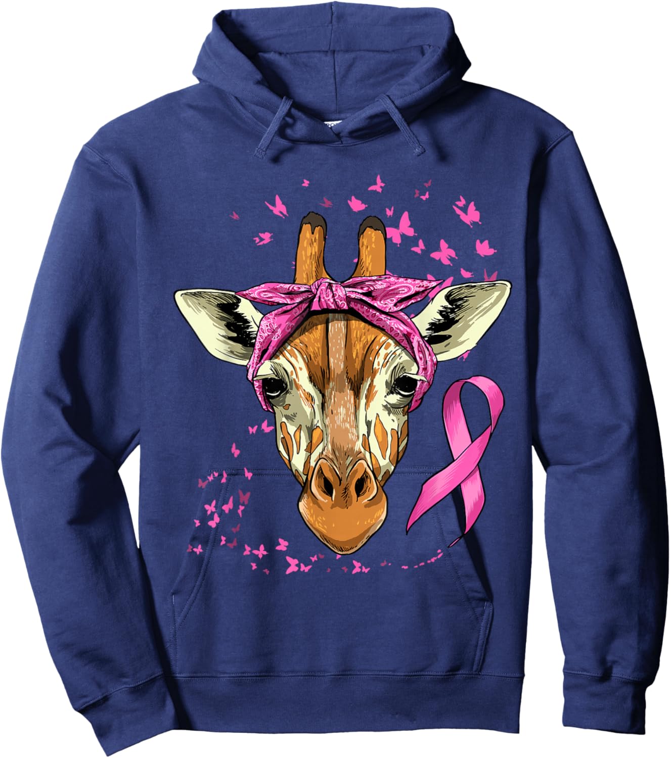 Giraffe Breast Cancer Awareness Pink Ribbon Cancer Survivor Hoodie - Hoodie | Navy