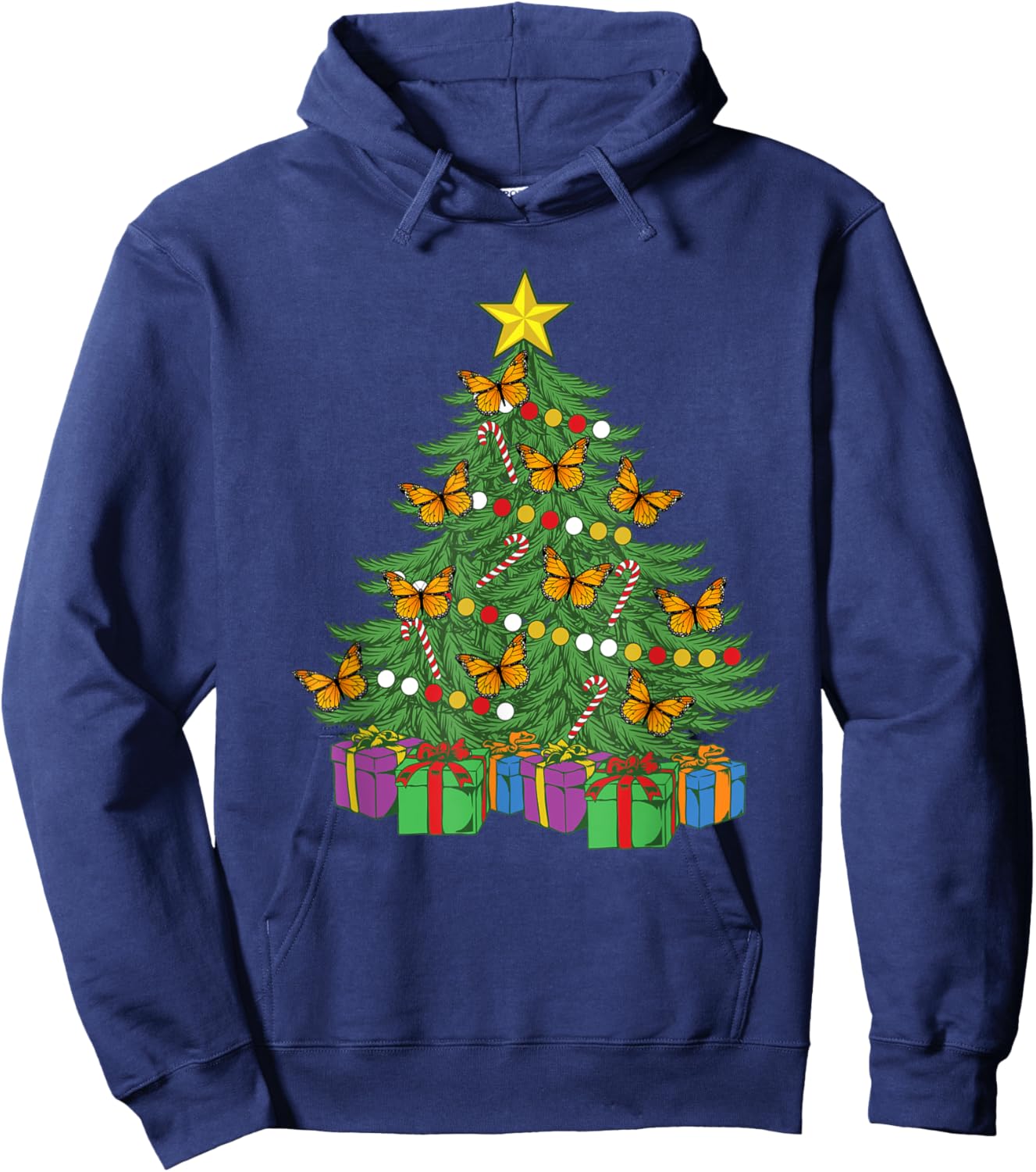 Monarch Butterfly Christmas Tree Ornaments Orange Butterfly Hoodie - Hoodie | Navy
