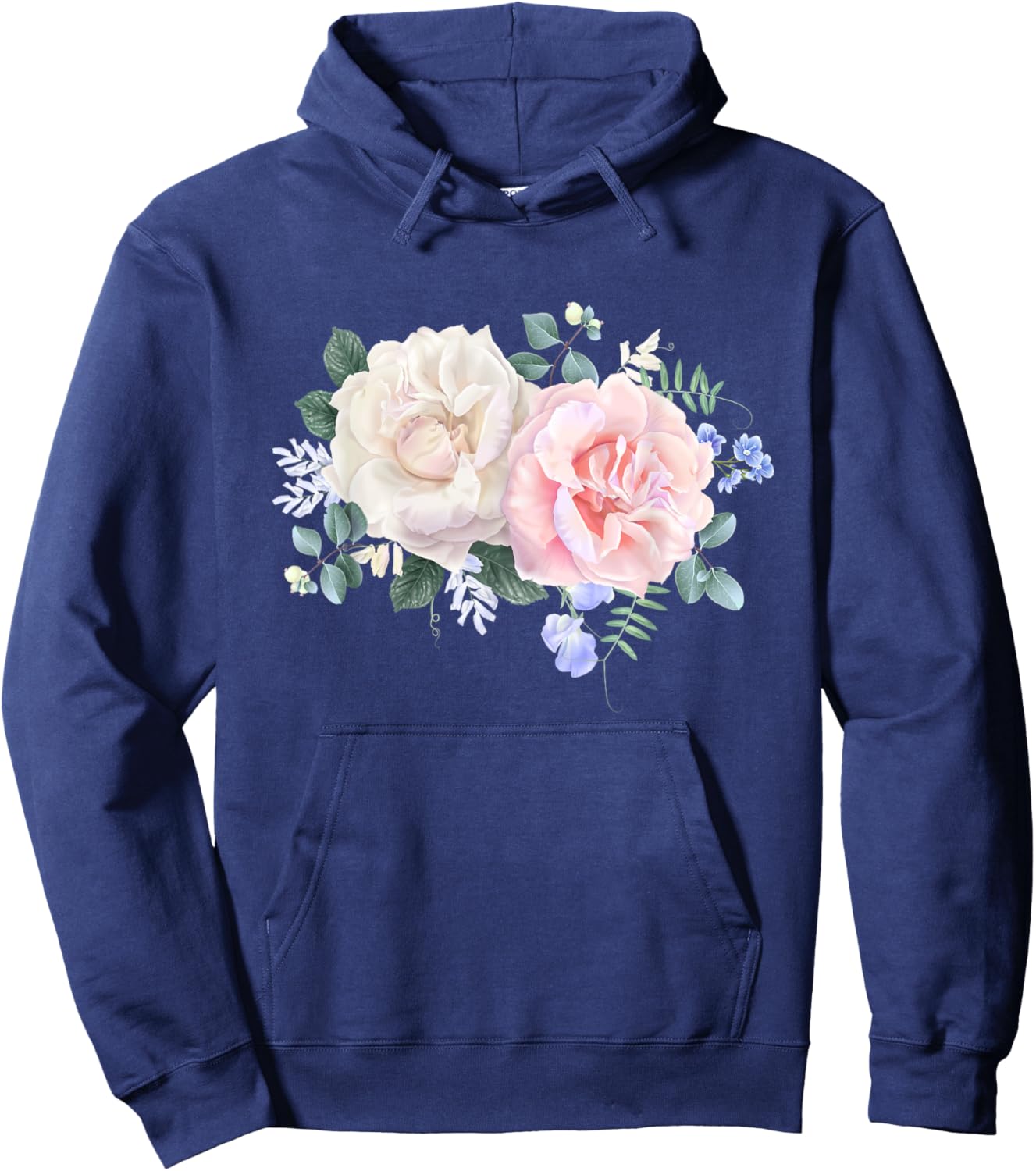 Vintage Flower Rose Floral Shirt - Pastel Flower Rose Hoodie - Hoodie | Navy