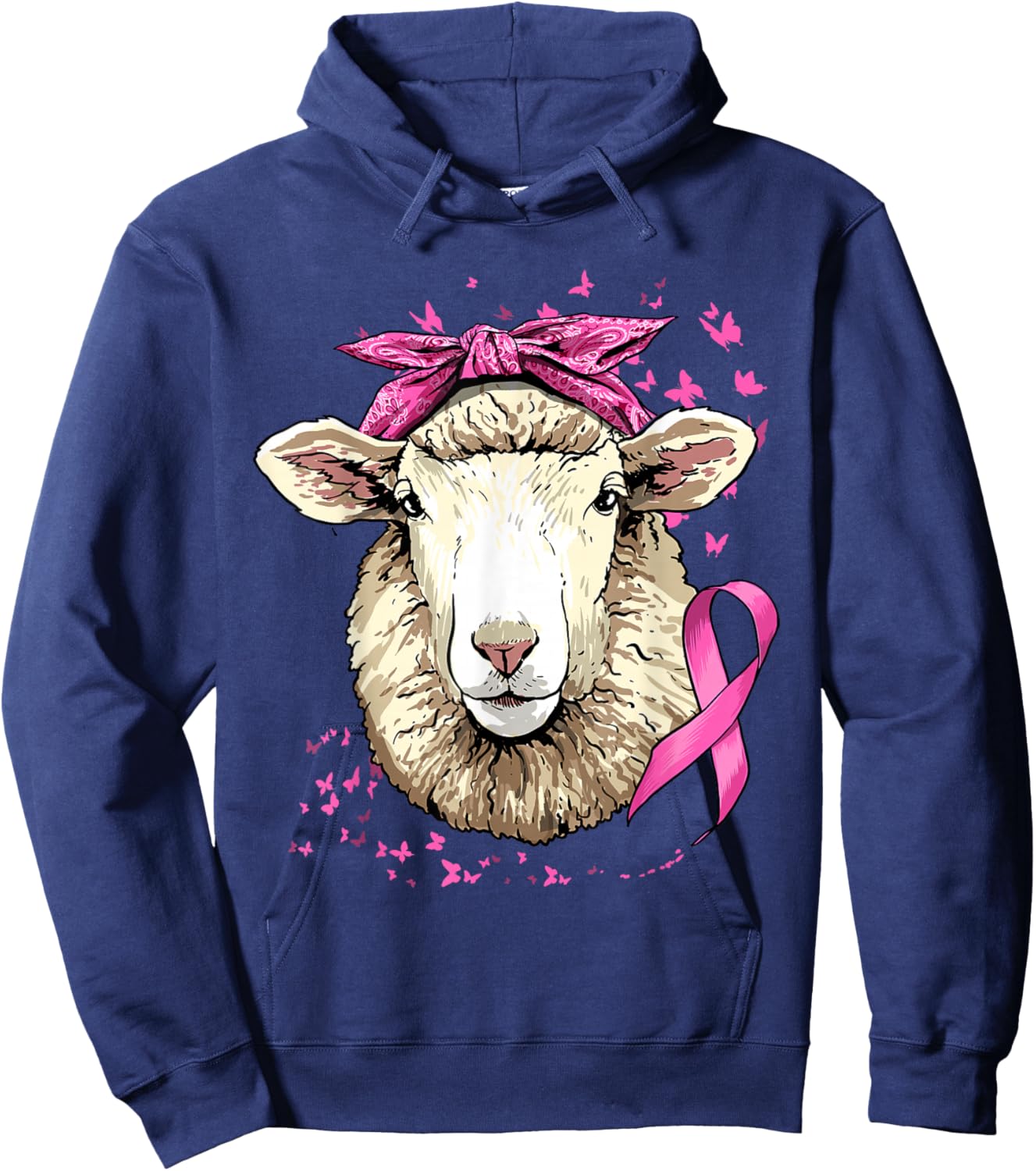 Sheep Breast Cancer Awareness Pink Ribbon Cancer Survivor Hoodie - Hoodie | Navy