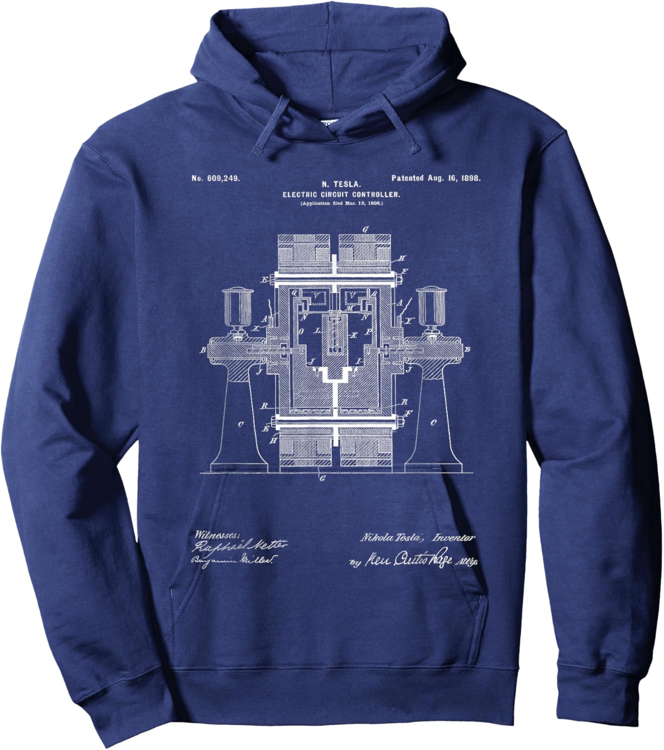 Tesla Electric Switch Regulator Patent Diagram Electrician Hoodie - Hoodie | Navy
