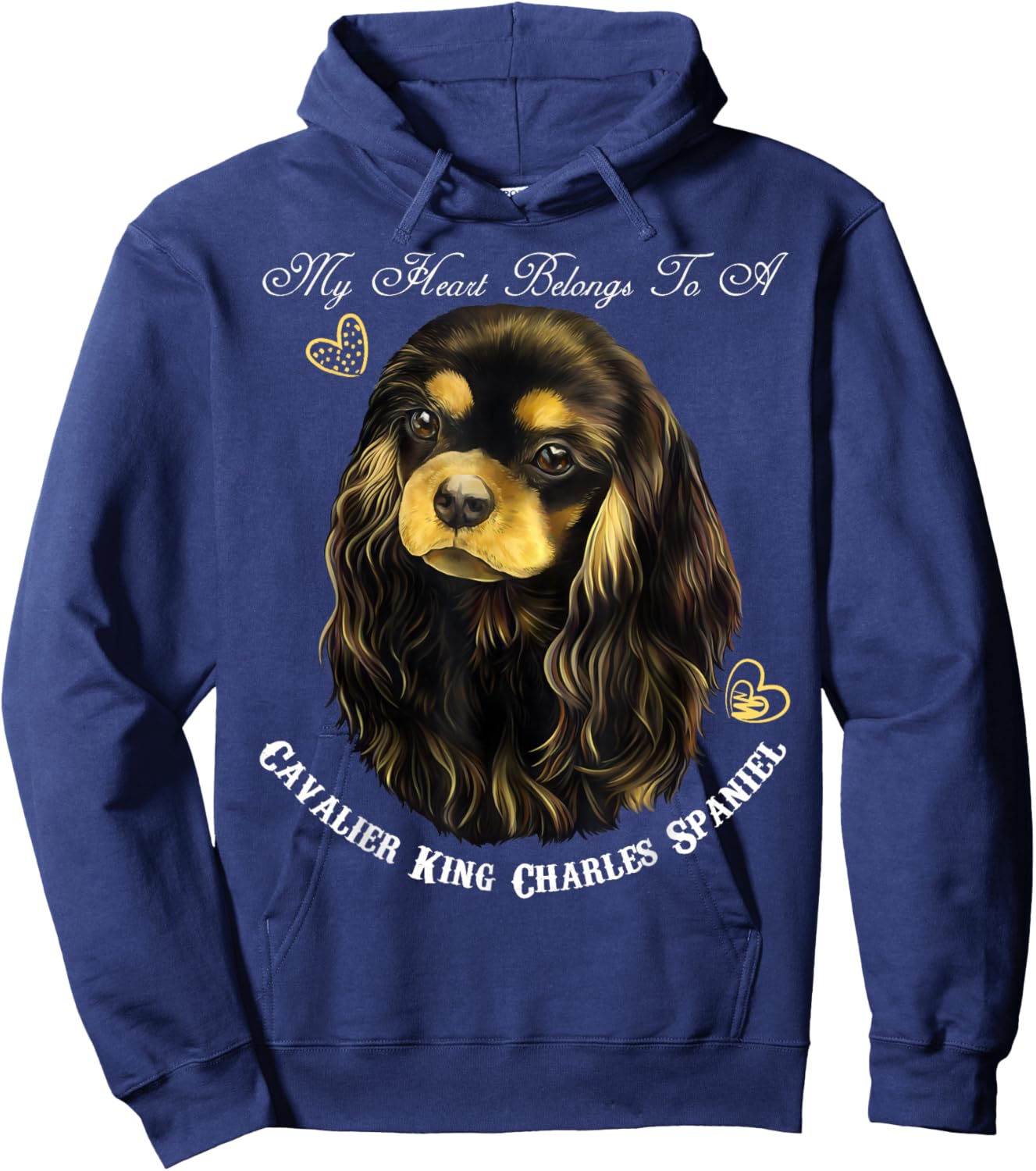 King Charles Spaniel, Black Tan Cavalier Spaniel Hoodie - Hoodie | Navy