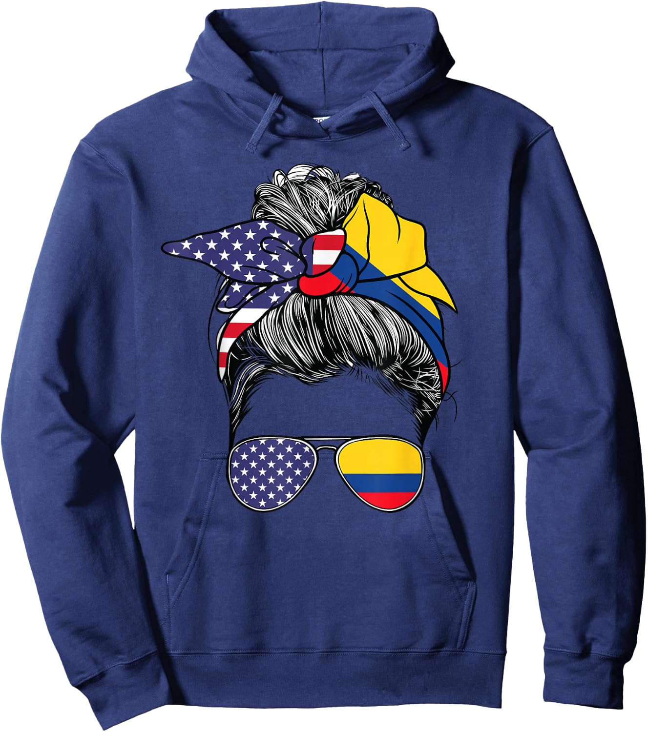 Colombian Women Girl USA Heritage American Colombia Flag Hoodie - Hoodie | Navy