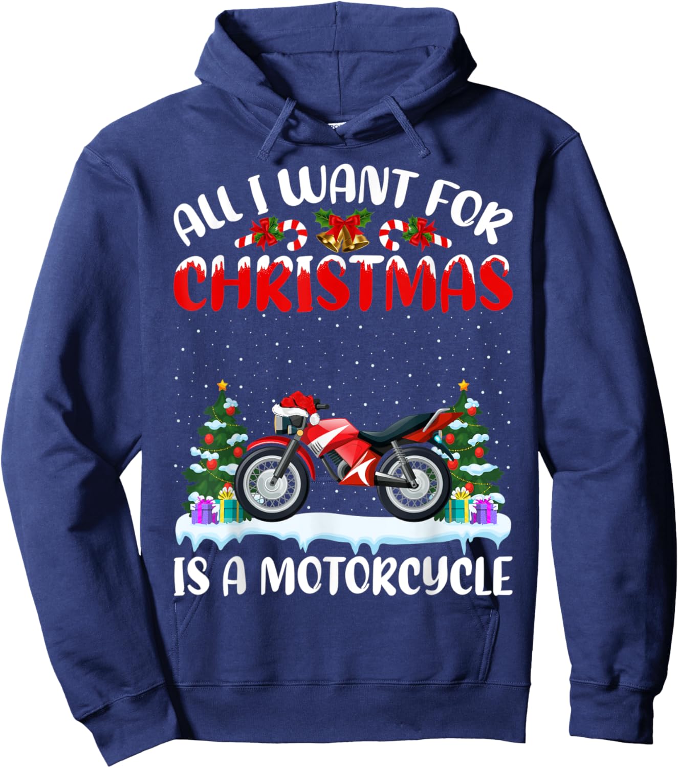 Funny Santa Hat All I Want For Christmas Is A Motorcycle Hoodie - Hoodie | Navy