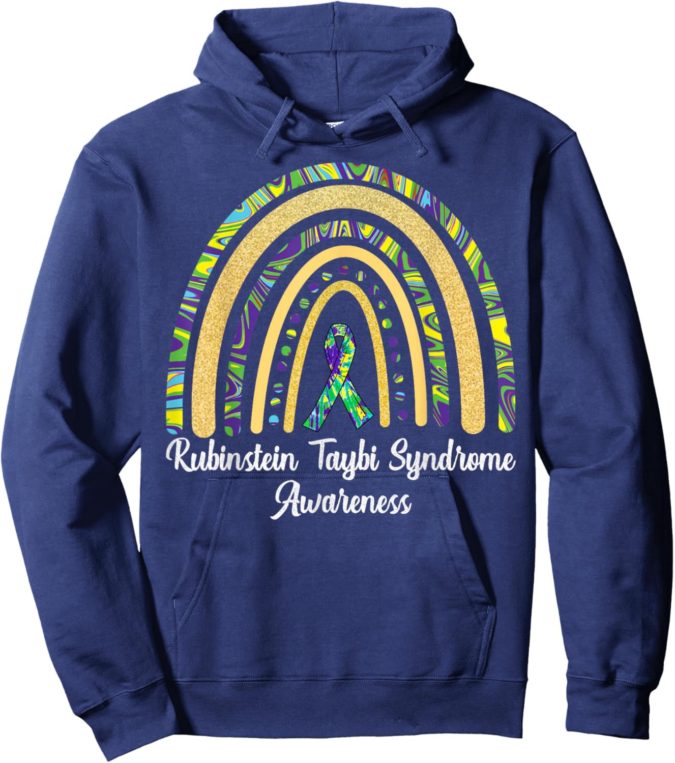 Rubinstein Taybi Syndrome Awareness RTS Rainbow & Ribbon Hoodie - Hoodie | Navy