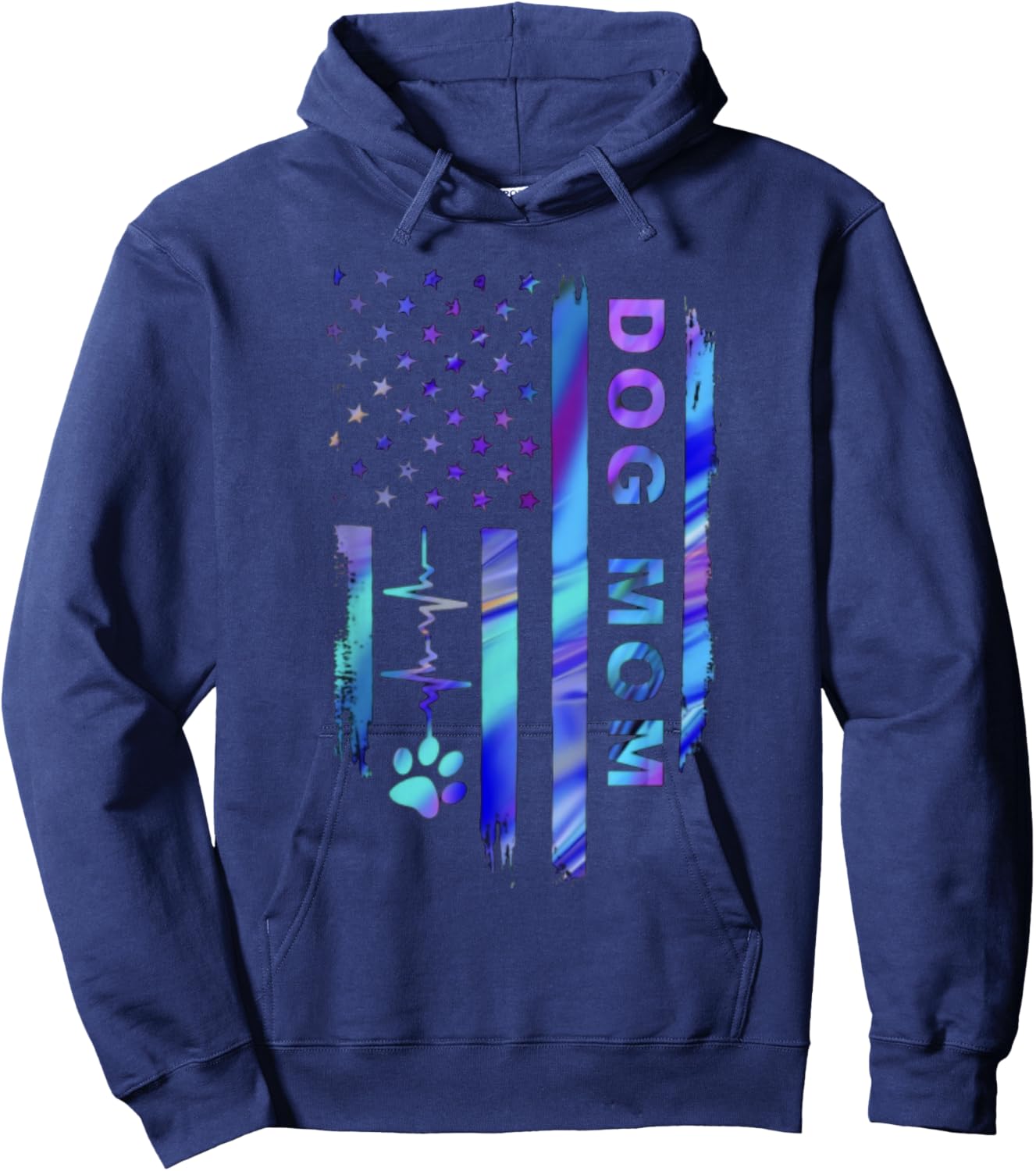 Dog Mom America Flag Color Women Hoodie - Hoodie | Navy