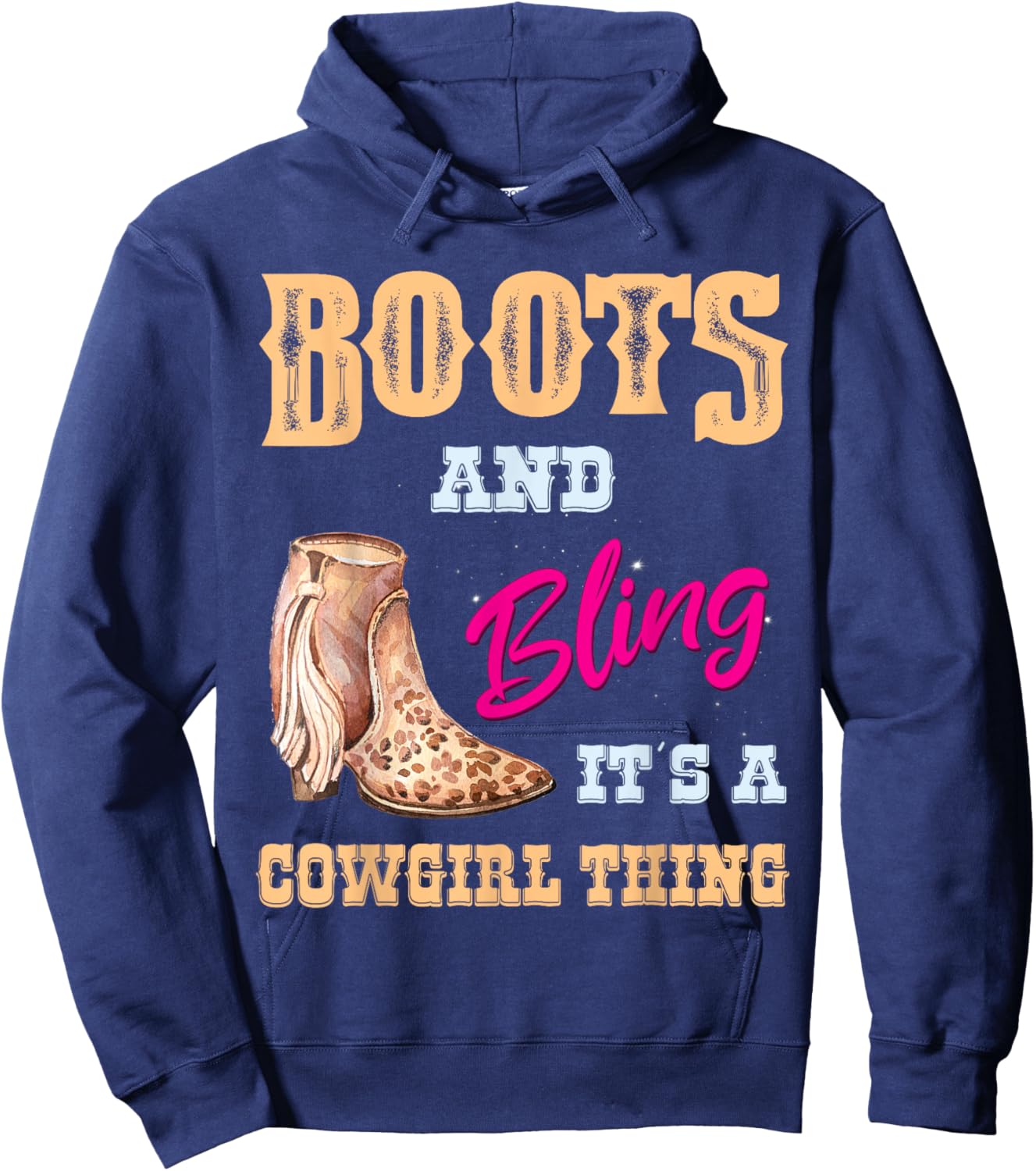 Girls Leopard Boots Bling its a Cowgirl Thing Cute Cowgirl Hoodie - Hoodie | Navy