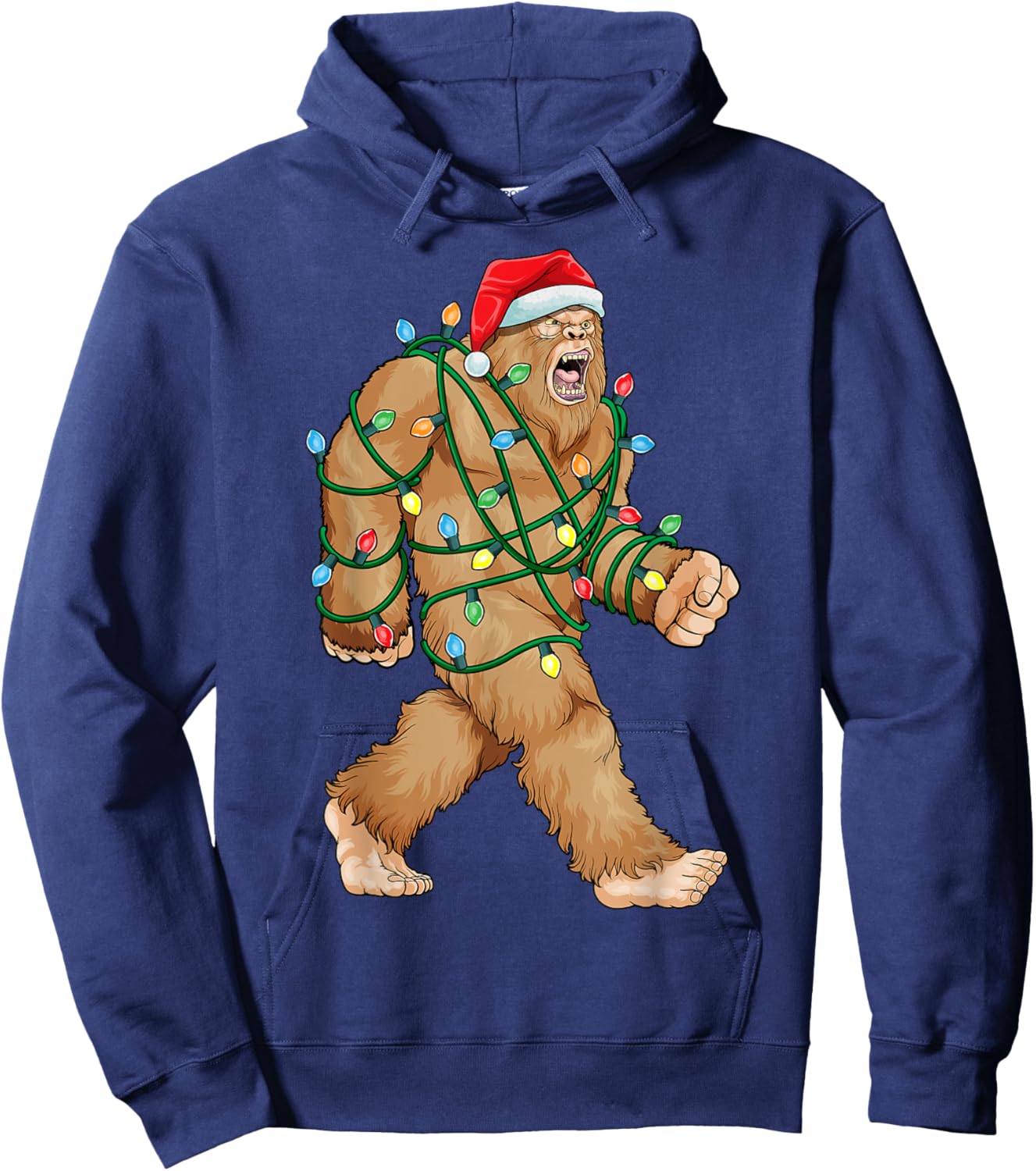 Bigfoot Christmas Shirt Bigfoot Xmas Lights Boys Sasquatch Hoodie - Hoodie | Navy