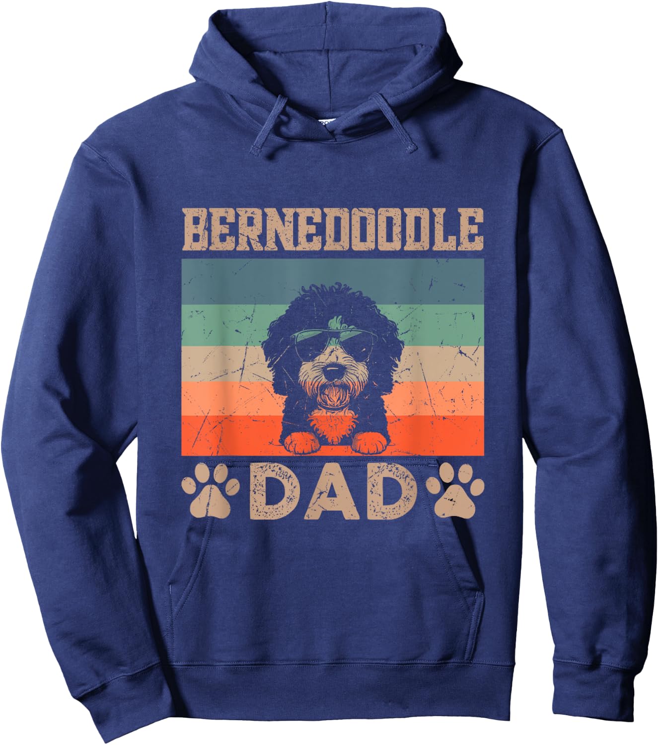 Vintage Bernedoodle Dad Gifts Funny Dog Dad Father's Day Men Women Girls Kids Hoodie - Hoodie | Navy