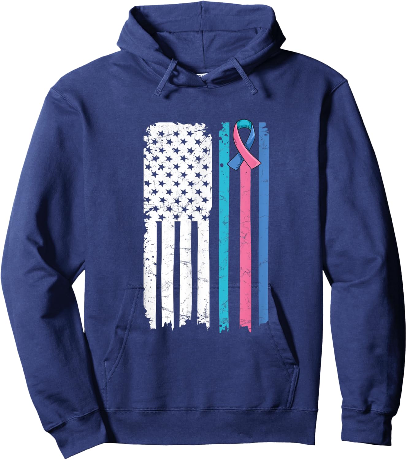 Fight Thyroid Cancer American Flag Quote Thyroid Cancer Awareness Quote for a Thyroid Cancer Warrior , Black Hoodie - Hoodie | Navy